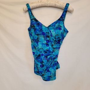 Le Cove Size 16 One Piece Pin Up Swimsuit Floral Built In Bra VTG